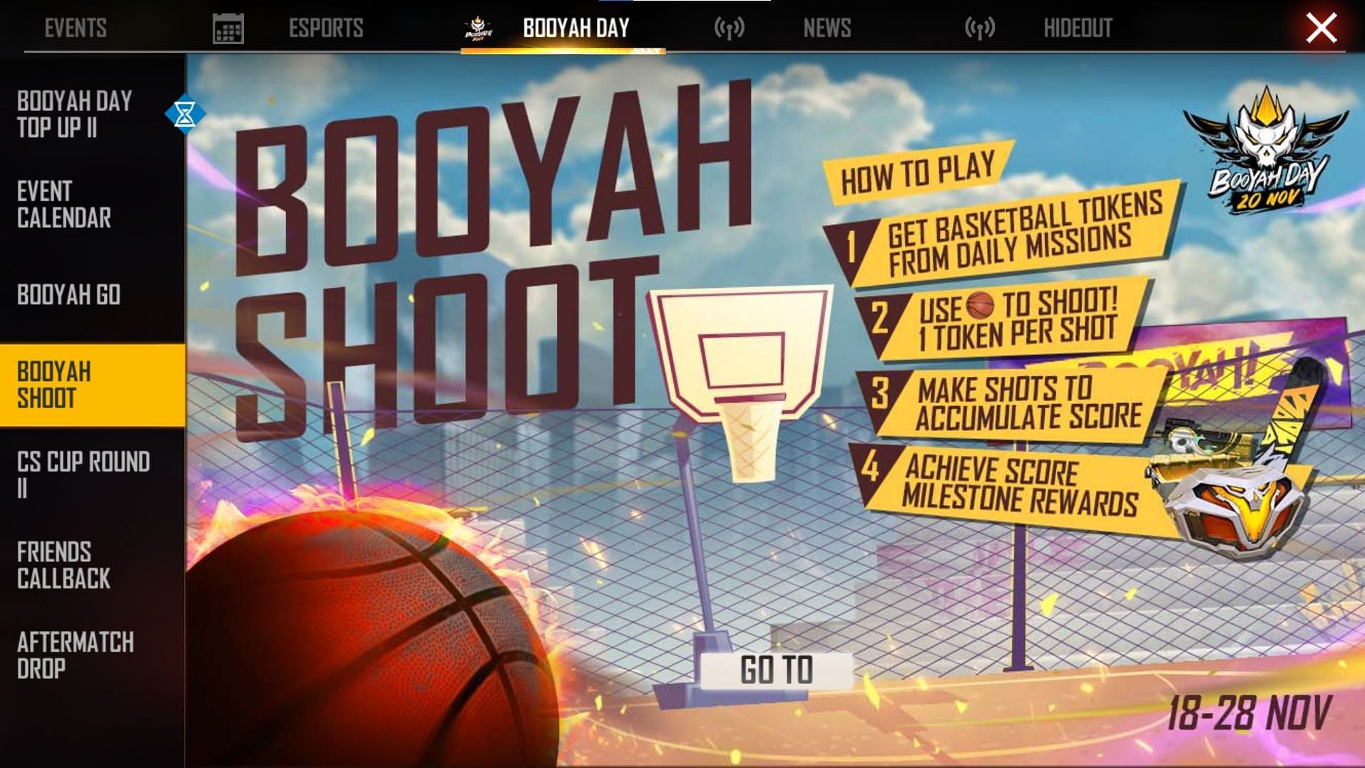 Booyah Shoot offers five milestone rewards (Image via Free Fire)